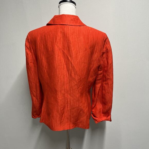 Jones New York Collection Blazer Jacket size 12 Coral Stripe Linen Silk Career - Picture 8 of 9
